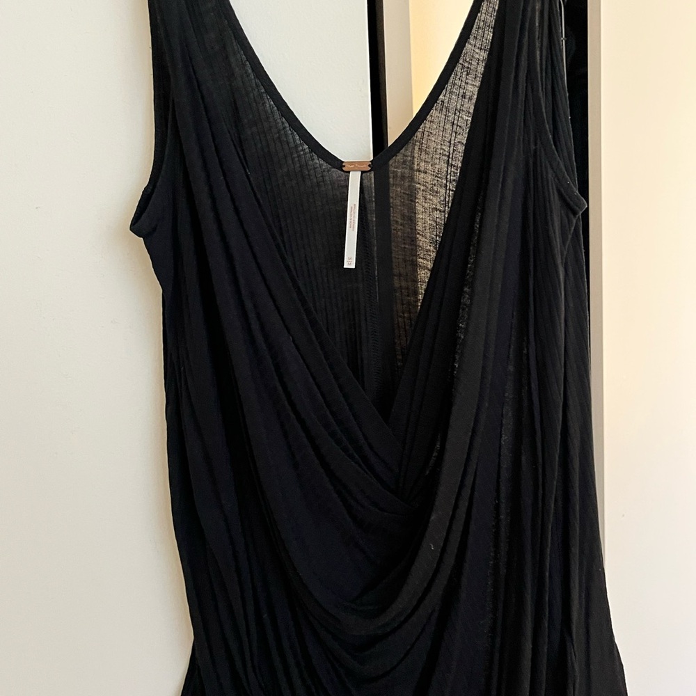 Free People Black Chemise Top with Deep V-Neck